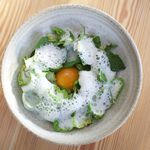 Poached egg yolk with Brussel sprouts and gammel knas ($16)<br>